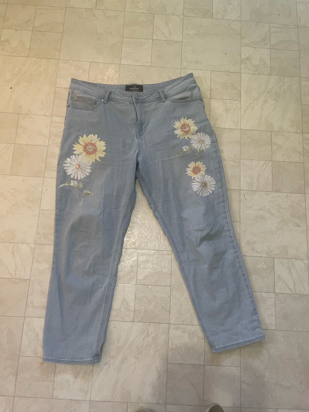 Jordache Light Blue Straight-Leg Jeans with Floral Embroidery